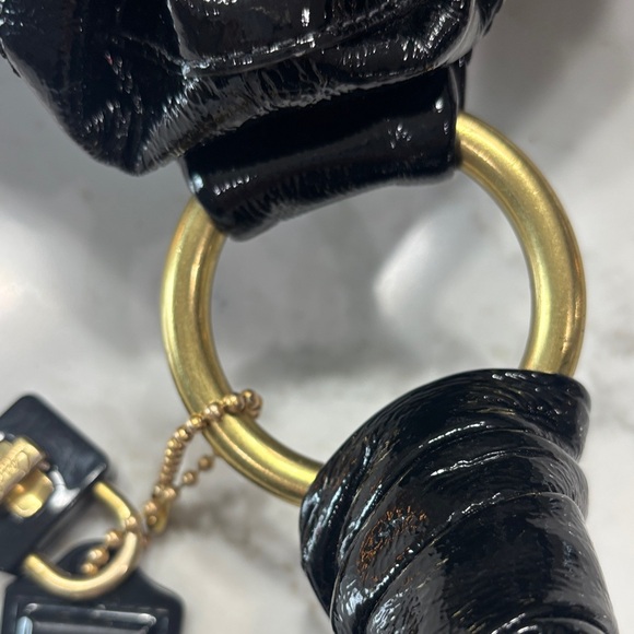 Coach Glossy Black Shoulder Bag HOBO drawstring with Gold Details.LEATHER. - Picture 13 of 14